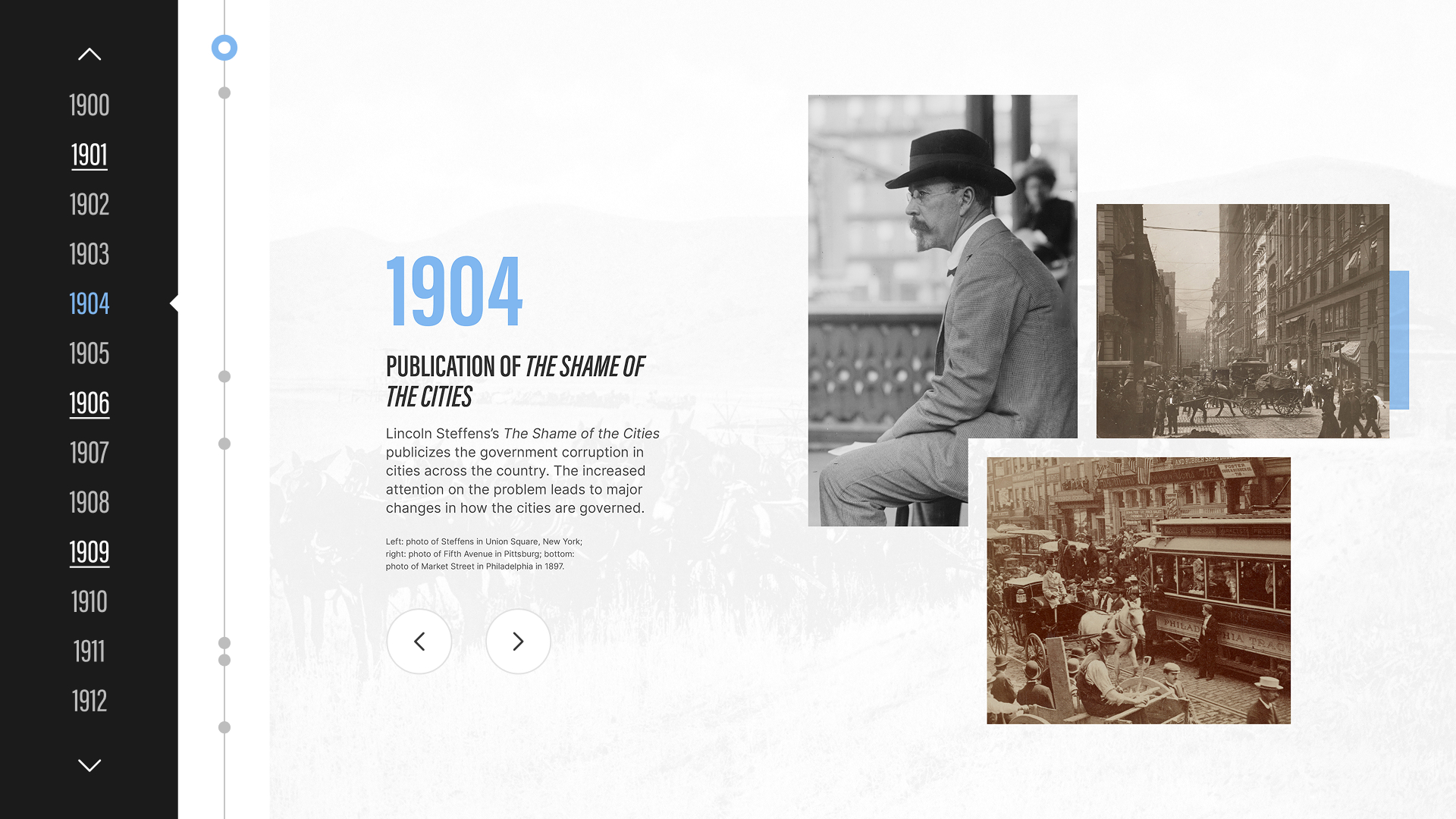 Traverse historical timeline from 1904